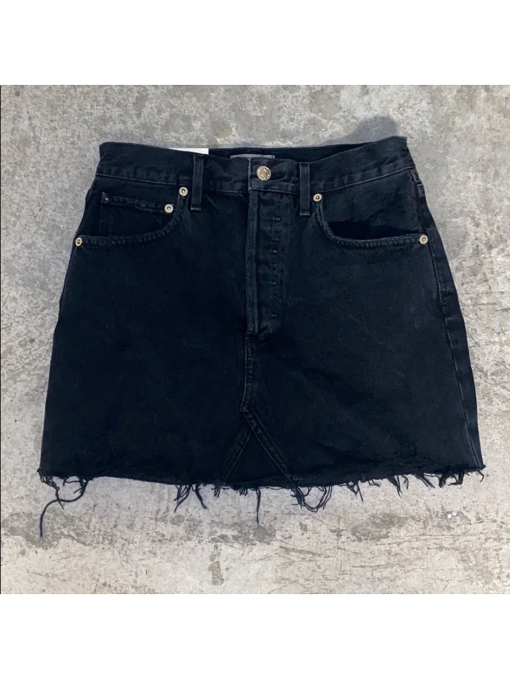 Quinn Black Denim Mini Skirt with Raw Frayed Hem